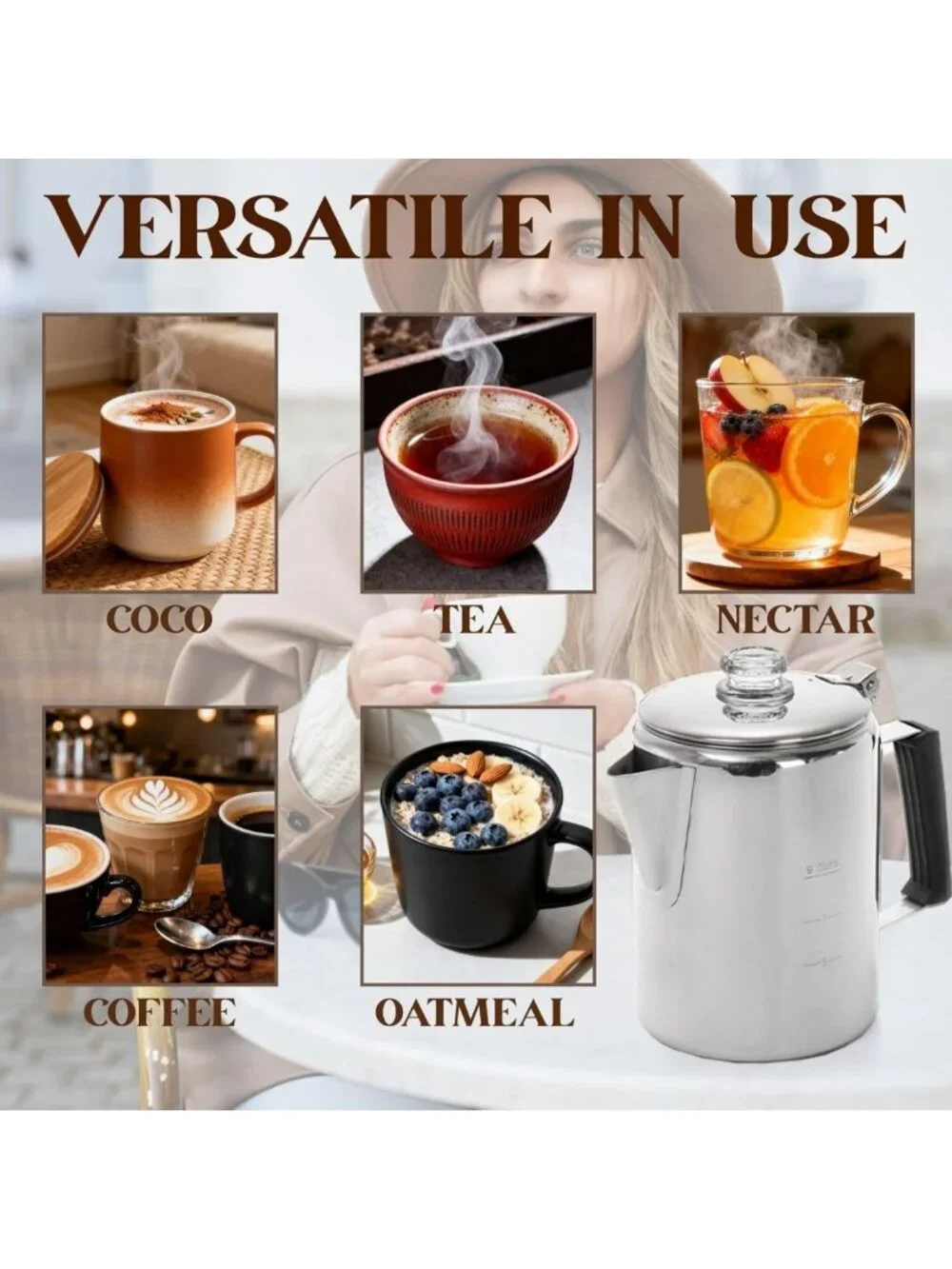 Durable Stainless Steel Camping Coffee Pot - 9 Cup Outdoor Brew Maker for